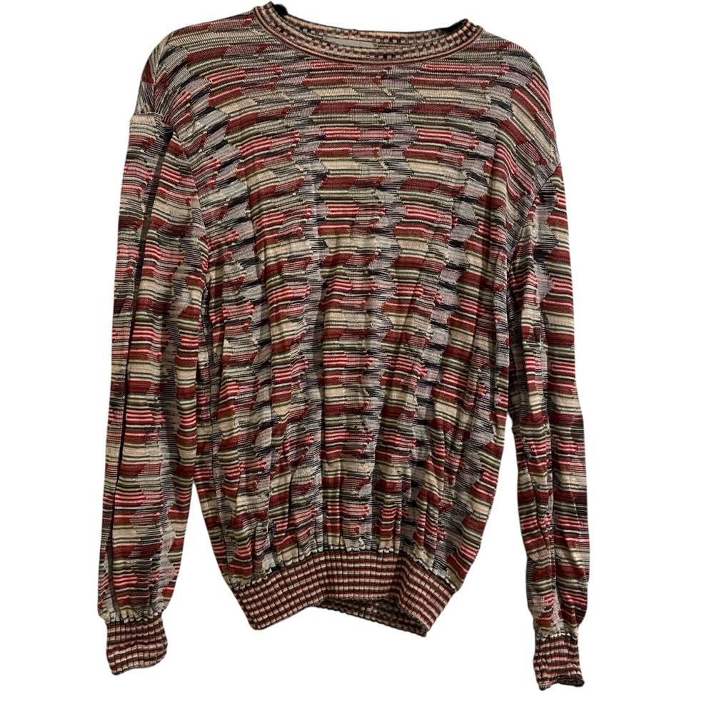 MISSONI Red Multicolored Knit Pullover Cotton Viscose Blend